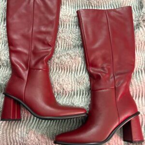 Burgundy/Red Black Knee High Boots for Women
